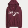Faux Fur Trim Logo Graphic Zip-Up Hoodie