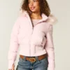 Faux Fur Trim Puffer Bomber Jacket