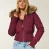 Faux Fur Trim Puffer Bomber Jacket