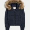 Faux Fur Trim Puffer Bomber Jacket