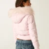 Faux Fur Trim Puffer Bomber Jacket