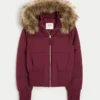 Faux Fur Trim Puffer Bomber Jacket