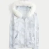 Faux Fur Trim Zip-Up Camo Hoodie