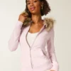 Faux Fur Trim Zip-Up Hoodie