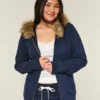 Faux Fur Trim Zip-Up Hoodie