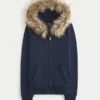 Faux Fur Trim Zip-Up Hoodie