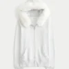 Faux Fur Trim Zip-Up Hoodie