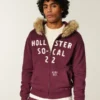 Faux Fur Trim Zip-Up Logo Graphic Hoodie Faux Fur Trim Zip-Up Logo Graphic Hoodie