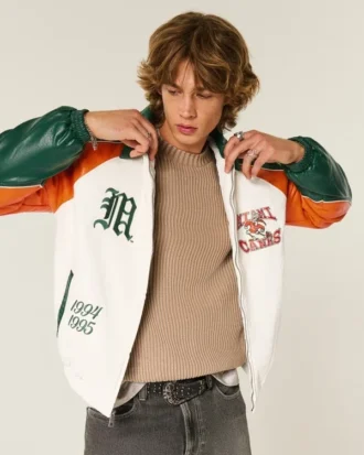 Faux Leather University of Miami Hurricanes Graphic Jacket