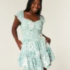 Flutter Sleeve Pinch Bust Mini Skort Dress