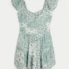 Flutter Sleeve Pinch Bust Mini Skort Dress