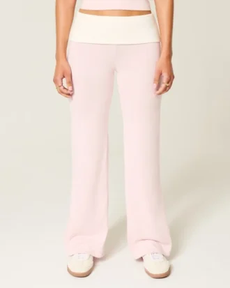Foldover Waist Knit Flare Pants