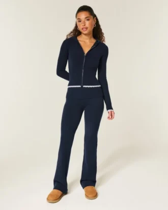 Gilly Hicks Sweater-Knit Foldover Bootcut Pants