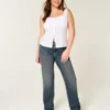 High-Rise Dark Wash Straight Jeans