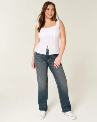 High-Rise Dark Wash Straight Jeans
