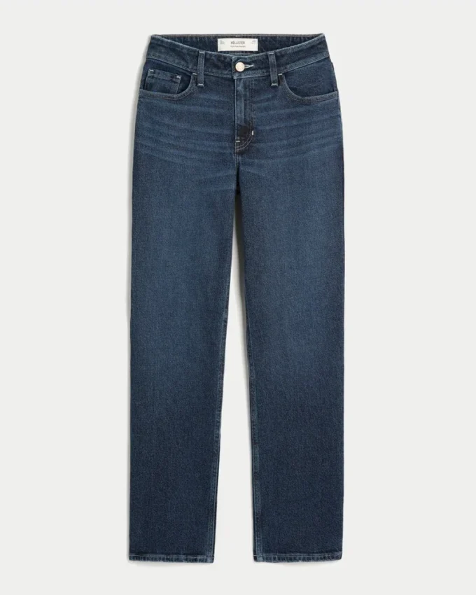 High-Rise Dark Wash Straight Jeans