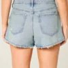 High-Rise Distressed Light Wash A-Line Denim Shorts High-Rise Distressed Light Wash A-Line Denim Shorts