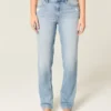 High-Rise Distressed Light Wash Straight Jeans