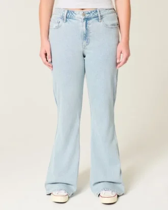 High-Rise Light Wash Heart Embroidered Flare Jeans