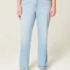 High-Rise Light Wash Straight Jeans