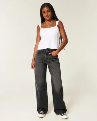 High-Rise Washed Black Baggy Jeans