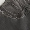 High-Rise Washed Black Embroidered Flare Jeans High-Rise Washed Black Embroidered Flare Jeans