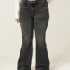 High-Rise Washed Black Flare Jeans