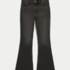 High-Rise Washed Black Flare Jeans