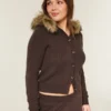 Hooded Faux Fur Trim Cardigan Hooded Faux Fur Trim Cardigan