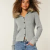 Hooded Faux Fur Trim Cardigan Hooded Faux Fur Trim Cardigan