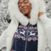 Hooded Faux Fur trim Fair Isle Zip-Up Sweater Hooded Faux Fur trim Fair Isle Zip-Up Sweater