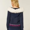 Hooded Faux Fur trim Fair Isle Zip-Up Sweater Hooded Faux Fur trim Fair Isle Zip-Up Sweater