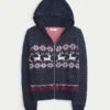 Hooded Faux Fur trim Fair Isle Zip-Up Sweater Hooded Faux Fur trim Fair Isle Zip-Up Sweater