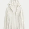 Hooded Open-Stitch No-Close Cardigan