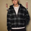 Hooded Plaid Flannel Skater Jacket
