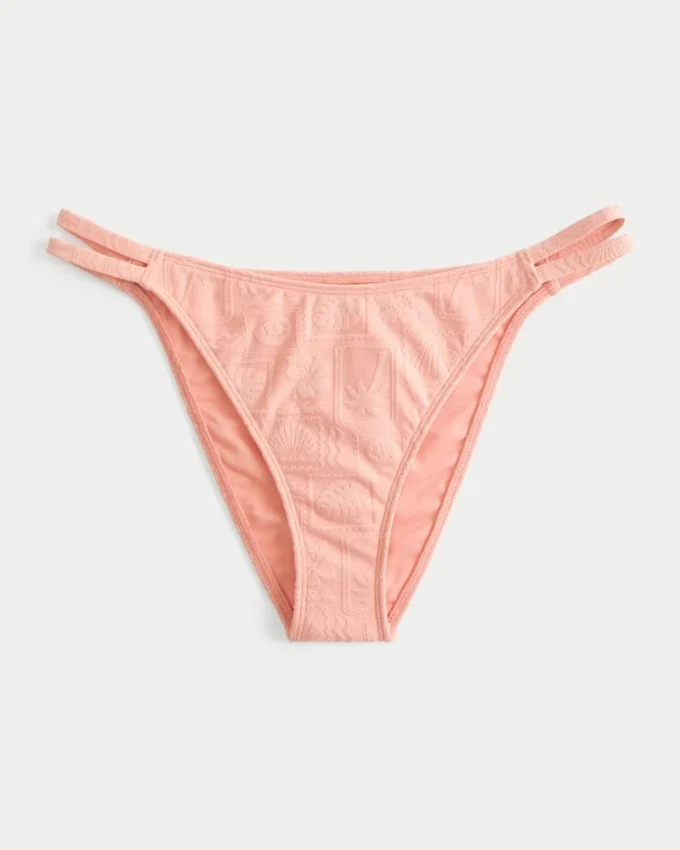 Jacquard Double-Strap Cheeky Bikini Bottom