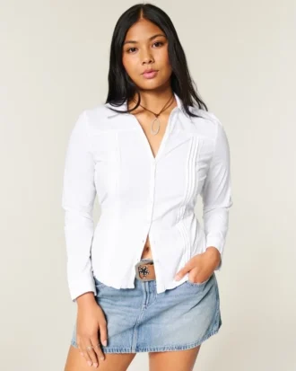 Lace Inset Button-Through Shirt