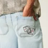 Light Wash Dice Graphic Super Baggy Denim Shorts Light Wash Dice Graphic Super Baggy Denim Shorts