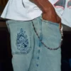 Light Wash Embroidered Dice Skater Baggy Jeans Light Wash Embroidered Dice Skater Baggy Jeans