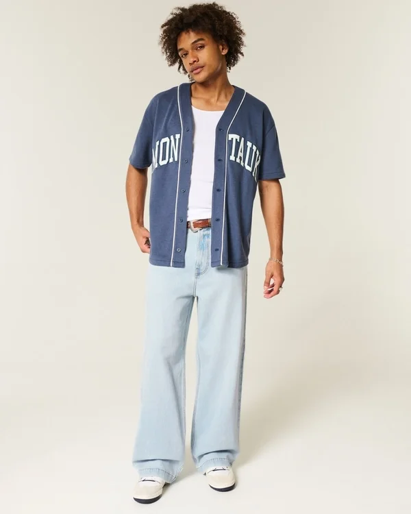 Light Wash New York Graphic Super Baggy Jeans Light Wash New York Graphic Super Baggy Jeans