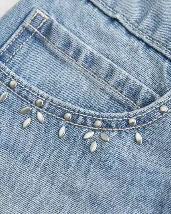 Light Wash Studded Denim Mini Skort Light Wash Studded Denim Mini Skort