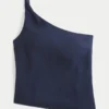Linen-Blend One-Shoulder Top