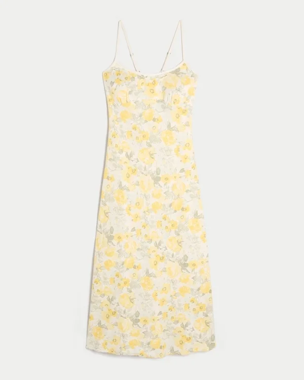 Linen-Blend Open Back Slip Midi Dress Linen-Blend Open Back Slip Midi Dress