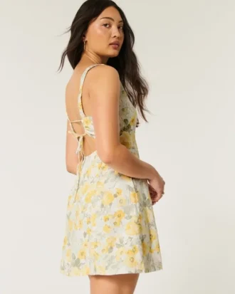 Linen-Blend Structured Mini Dress