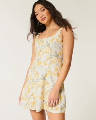 Linen-Blend Structured Mini Dress