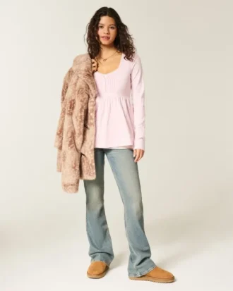 Long-Sleeve Henley Babydoll Top