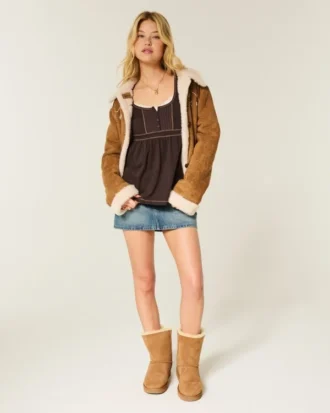 Long-Sleeve Henley Babydoll Top