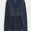 Long-Sleeve Henley Babydoll Top