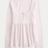 Long-Sleeve Henley Babydoll Top