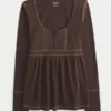 Long-Sleeve Henley Babydoll Top